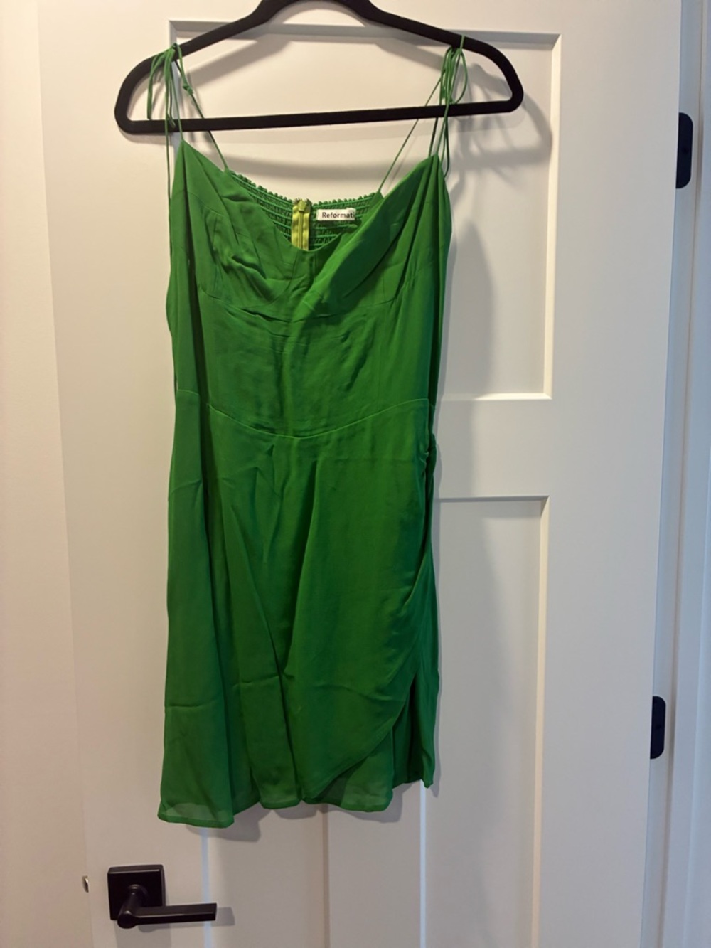 Reformation Emerald Green Slip Dress with Spaghetti Straps